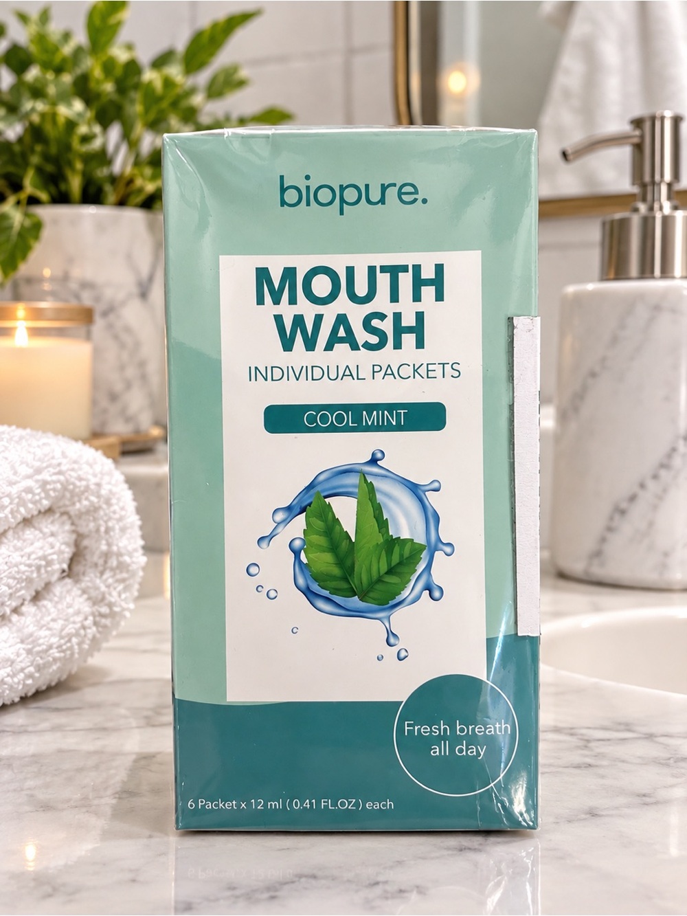 18 biopure Cool Mint Mouth Wash Individual Packets 3 box total